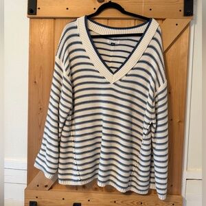 American Eagle striped oversized v-neck sweater